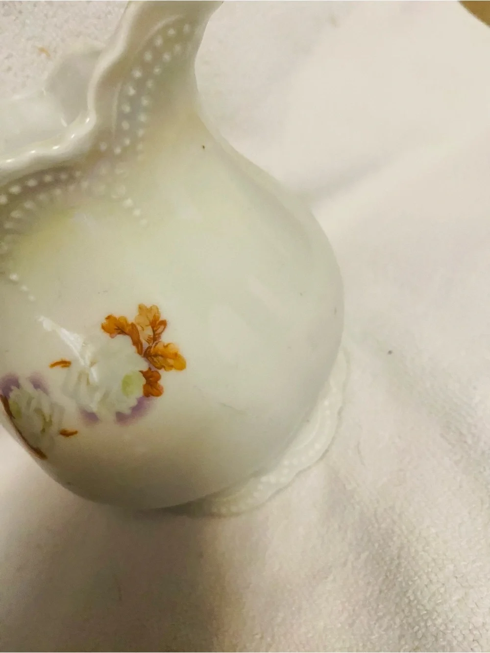VNTG Leuchtenburg Germany Porcelain Cream Floral Pitcher Lusterware